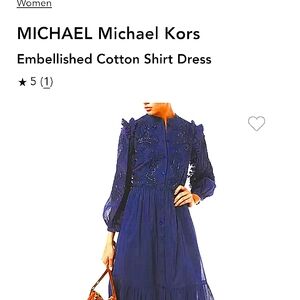 Michael Kors Navy Embellished Cotton Shirt Dress